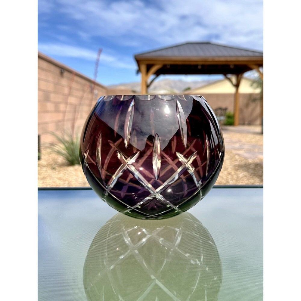 Gorham Crystal- Vintage Lady Anne Rose Bowl 5.5” Amethyst Cut to Clear Design